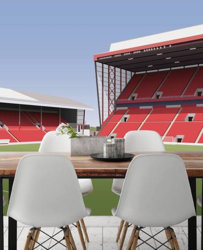 carta da parati murale personalizzabile rossa e verde dell'Aberdeen chiamata Pittodrie Stadium Football Stadium per camere da letto