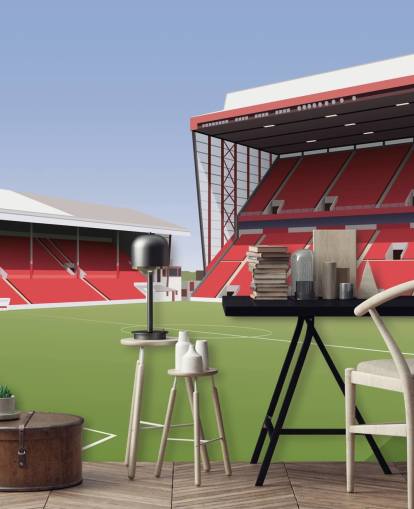 mural de papel pintado personalizable rojo y verde de Aberdeen llamado Pittodrie Stadium Football Stadium para dormitorios