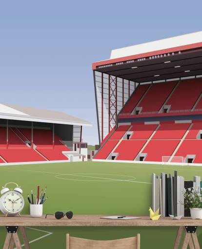 mural de papel de parede de Aberdeen personalizável vermelho e verde chamado Pittodrie Stadium Football Stadium para quartos
