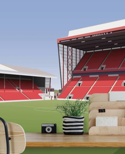 mural de papel de parede de Aberdeen personalizável vermelho e verde chamado Pittodrie Stadium Football Stadium para quartos