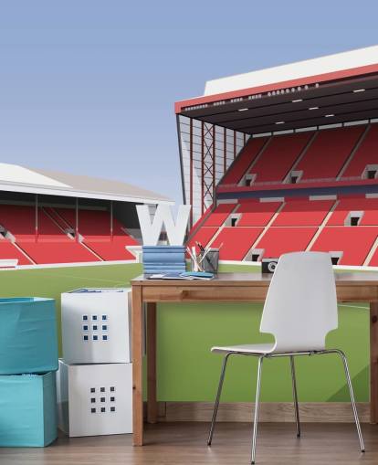 carta da parati murale personalizzabile rossa e verde dell'Aberdeen chiamata Pittodrie Stadium Football Stadium per camere da letto