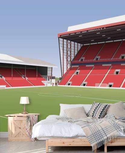 rødt og grønt tilpassbart Aberdeen tapetmaleri kalt Pittodrie Stadium Football Stadium for soverom rødt og grønt tilpassbart Aberdeen tapetmaleri kalt Pittodrie Stadium Football Stadium for soverom
