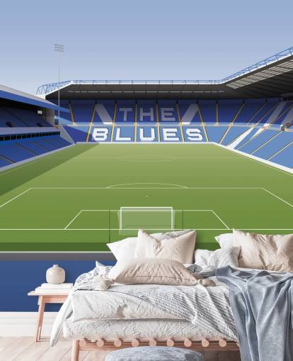 blå, hvid og grøn tilpasselig Birmingham City tapetmaleri kaldet St Andrew's Football Stadium til soveværelser