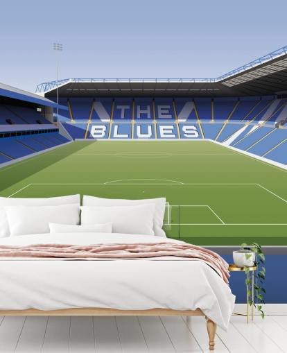 papier peint mural personnalisable bleu, blanc et vert de Birmingham City appelé St Andrew's Football Stadium pour les chambres