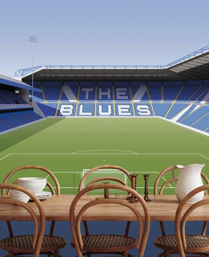 mural de papel pintado personalizable azul, blanco y verde de la ciudad de Birmingham llamado St Andrew's Football Stadium para dormitorios