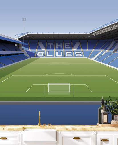 carta da parati murale personalizzabile blu, bianca e verde del Birmingham City chiamata St Andrew's Football Stadium per camere da letto