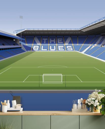 papier peint mural personnalisable bleu, blanc et vert de Birmingham City appelé St Andrew's Football Stadium pour les chambres