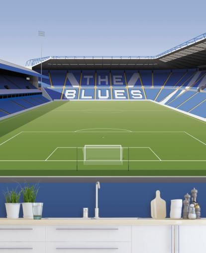 blue, white and green customisable Birmingham City wallpaper mural called St Andrew's Football Stadium for bedrooms