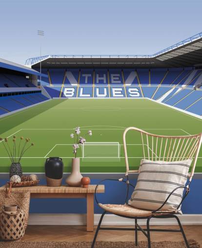 blue, white and green customizable Birmingham City wallpaper mural called St Andrew's Football Stadium for bedrooms