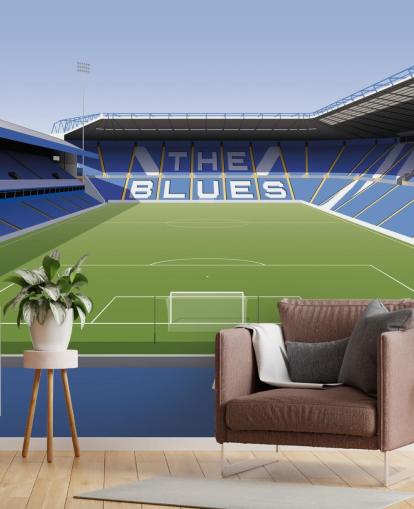 blå, hvid og grøn tilpasselig Birmingham City tapetmaleri kaldet St Andrew's Football Stadium til soveværelser