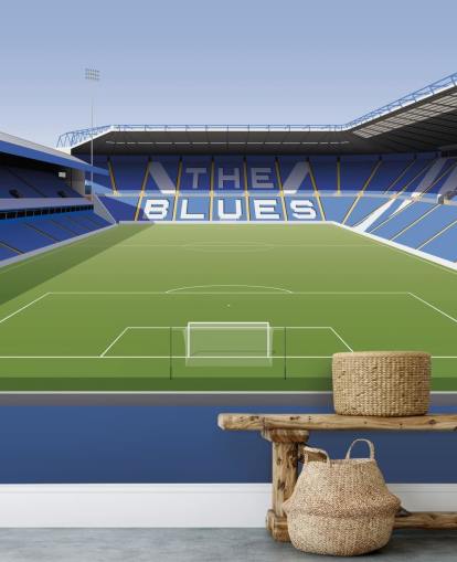 carta da parati murale personalizzabile blu, bianca e verde del Birmingham City chiamata St Andrew's Football Stadium per camere da letto