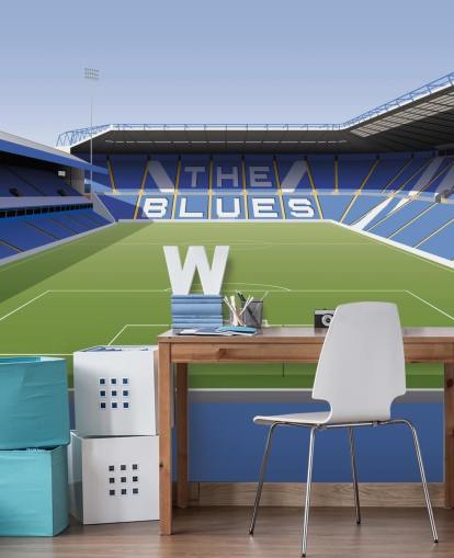 papier peint mural personnalisable bleu, blanc et vert de Birmingham City appelé St Andrew's Football Stadium pour les chambres