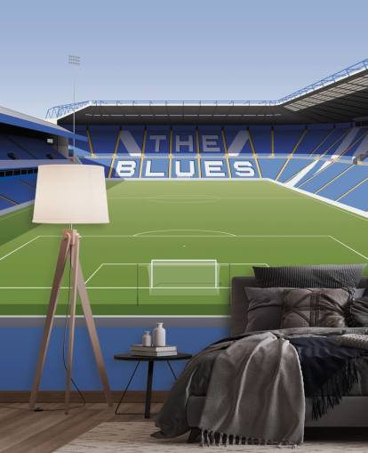 blue, white and green customisable Birmingham City wallpaper mural called St Andrew's Football Stadium for bedrooms