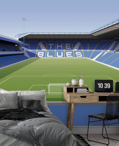 papier peint mural personnalisable bleu, blanc et vert de Birmingham City appelé St Andrew's Football Stadium pour les chambres
