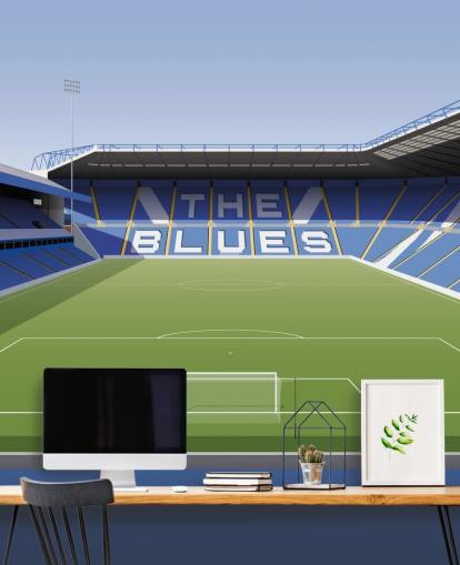 blå, vit och grön anpassningsbar Birmingham City tapetväggmålning kallad St Andrew's Football Stadium för sovrum
