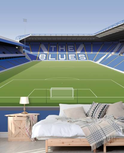 blue, white and green customisable Birmingham City wallpaper mural called St Andrew's Football Stadium for bedrooms