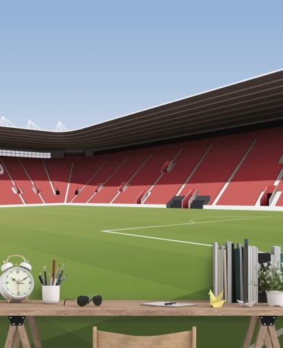 röd, vit och grön anpassningsbar Southampton tapetväggmålning kallad St Mary's Stadium Football Stadium för sovrum