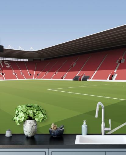 rødt, hvitt og grønt tilpassbart Southampton tapetmaleri kalt St Mary's Stadium Football Stadium for soverom rødt, hvitt og grønt tilpassbart Southampton tapetmaleri kalt St Mary's Stadium Football Stadium for soverom