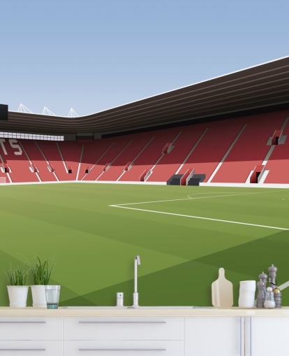 rode, witte en groene aanpasbare Southampton behangmuurschildering genaamd St Mary's Stadium Football Stadium voor slaapkamers
