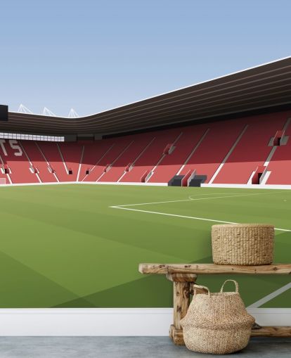 mural de papel pintado personalizable rojo, blanco y verde de Southampton llamado Estadio de fútbol St Mary's Stadium para dormitorios