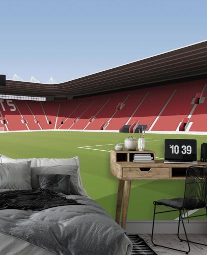 Personalisierbare Southampton-Tapete mit dem Titel St Mary's Stadium Football Stadium in Rot, Weiß und Grün für Schlafzimmer