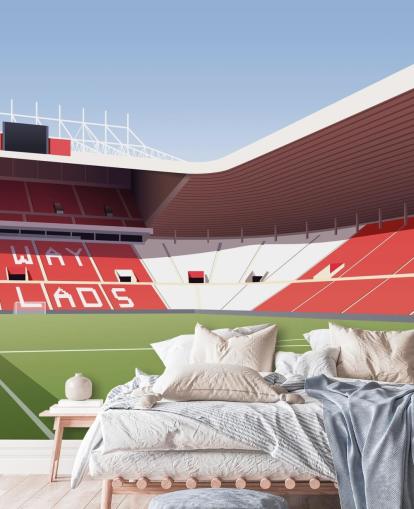 red, white and green customisable Sunderland wallpaper mural called Stadium of Light Football Stadium for bedrooms and man caves