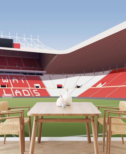 red, white and green customizable Sunderland wallpaper mural called Stadium of Light Football Stadium for bedrooms and man caves