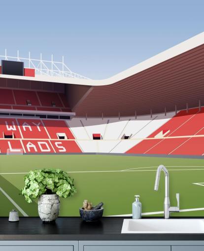 red, white and green customizable Sunderland wallpaper mural called Stadium of Light Football Stadium for bedrooms and man caves