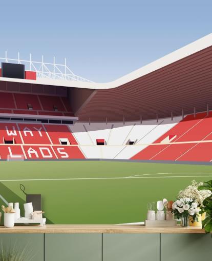 mural de papel pintado personalizable en rojo, blanco y verde del Sunderland llamado Stadium of Light Football Stadium para dormitorios y cuevas de hombres