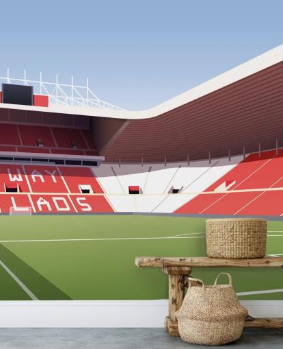 mural de papel de parede personalizado do Sunderland em vermelho, branco e verde chamado Stadium of Light Football Stadium para quartos e cavernas masculinas
