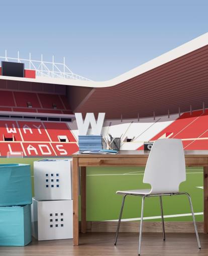 red, white and green customisable Sunderland wallpaper mural called Stadium of Light Football Stadium for bedrooms and man caves