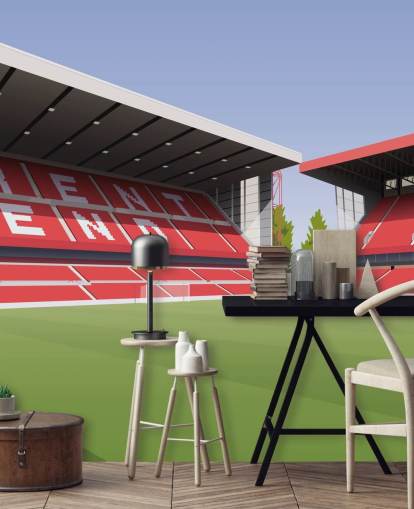 rødt og grønt Nottingham Forest tapet veggmaleri kalt City Ground Football Stadium for soverom