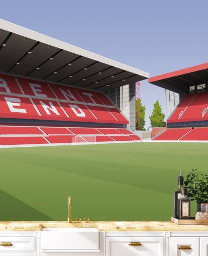 mural rojo y verde de papel pintado del bosque de Nottingham llamado City Ground Football Stadium para dormitorios