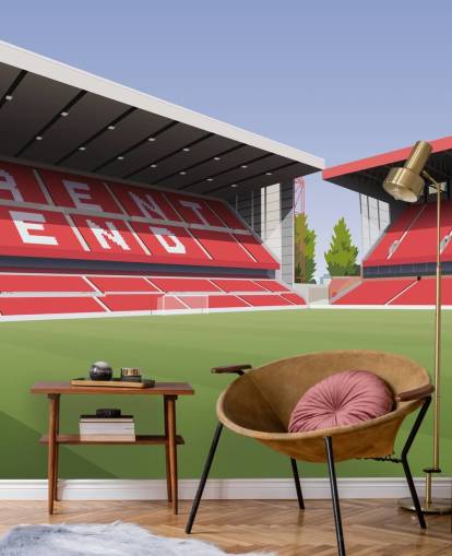 mural de papel de parede vermelho e verde da floresta de Nottingham chamado City Ground Football Stadium para quartos