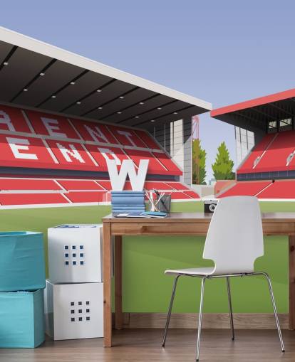 punainen ja vihreä Nottinghamin metsätaustakuvamaalaus nimeltä City Ground Football Stadium makuuhuoneisiin