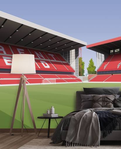 rødt og grønt Nottingham Forest tapet veggmaleri kalt City Ground Football Stadium for soverom