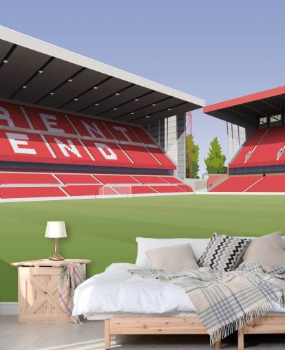 Rot-grüne Nottingham-Wald-Wandtapete mit dem Titel City Ground Football Stadium für Schlafzimmer