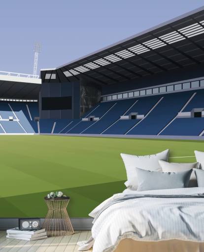 mural de papel de parede azul e verde do West Bromwich Albion chamado The Hawthorns Football Stadium para quartos