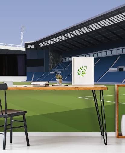 mural de papel pintado azul y verde del West Bromwich Albion llamado The Hawthorns Football Stadium para dormitorios