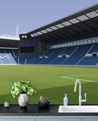 blå och grön west bromwich albion tapetväggmålning kallad The Hawthorn Football Stadium för sovrum
