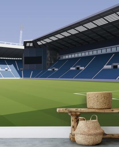 blauwe en groene West Bromwich Albion muurschildering genaamd The Hawthorns Football Stadium voor slaapkamers