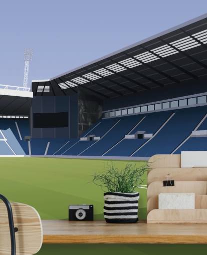 mural de papel pintado azul y verde del West Bromwich Albion llamado The Hawthorns Football Stadium para dormitorios