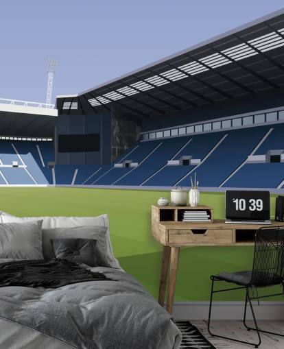 blå och grön west bromwich albion tapetväggmålning kallad The Hawthorn Football Stadium för sovrum