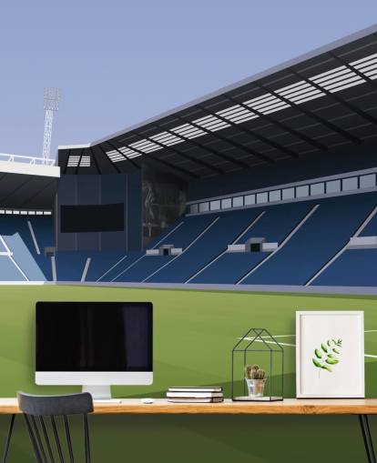 mural de papel pintado azul y verde del West Bromwich Albion llamado The Hawthorns Football Stadium para dormitorios