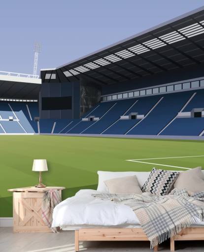 Blaues und grünes West Bromwich Albion Tapeten-Wandbild mit dem Titel The Hawthorns Football Stadium für Schlafzimmer