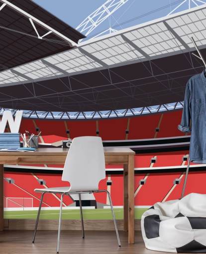 Carta da parati murale con stadio di calcio rosso e verde chiamato Wembley Stadium di Matthew J I Wood per camere da letto e uffici domestici