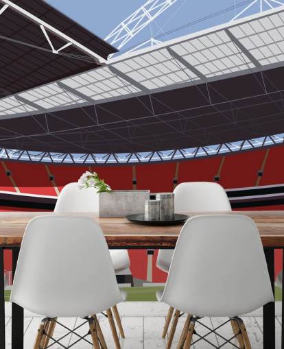rode en groene muurschildering van het voetbalstadion genaamd Wembley Stadium van Matthew J I Wood voor slaapkamers en kantoren aan huis