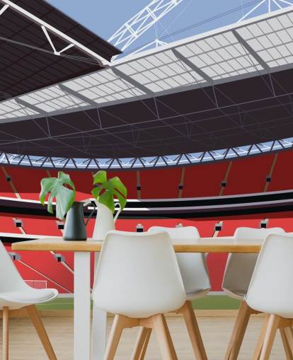 rødt og grønt fotballstadion tapet veggmaleri kalt Wembley Stadium av Matthew J I Wood for soverom og hjemmekontorer