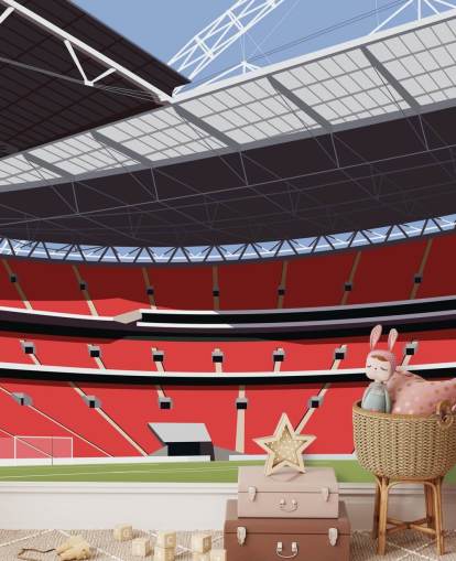 red and green football stadium wallpaper mural called Wembley Stadium by Matthew J I Wood for bedrooms and home offices