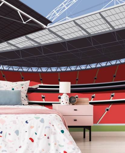 red and green football stadium wallpaper mural called Wembley Stadium by Matthew J I Wood for bedrooms and home offices